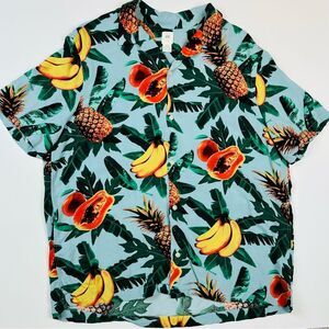 H&M Men’s XL Hawaiian Shirt Tropical Fruit Print Bananas Pineapple Papaya